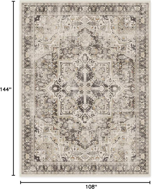 RUGGABLE Washable Vintage Area Rug – Kamran Hazel 9x12, Stain-Resistant, Non-Slip – Large Machine Washable Rugs for Living Room, Bedroom, Hallway, Entryway & Office–with Standard Pad