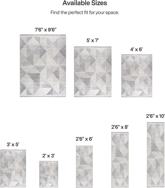 ReaLife Rugs Machine Washable Area Rug Runner - Living Room Bedroom Bathroom Kitchen Entryway Office - Padded Low Pile Stain Resistant Premium - Modern Geometric Contemporary - Miles - Gray 2'6"x10'