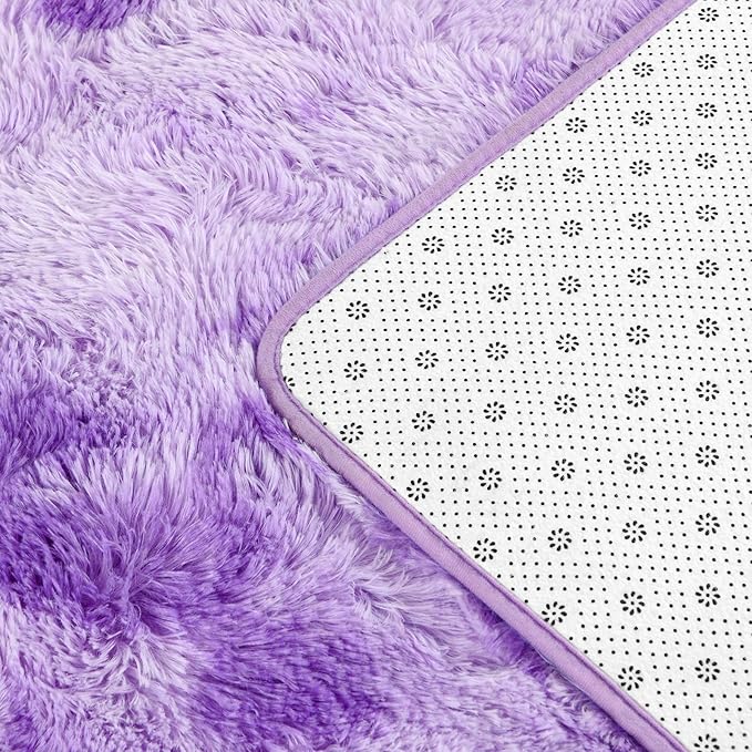 Large Shag Area Rugs 8 x 10, Tie-Dyed Plush Fuzzy Rugs for Living Room, Ultra Soft Fluffy Furry Rug for Bedroom, Indoor Carpet Nursery Rugs for Kids Room Home Decor, Purple