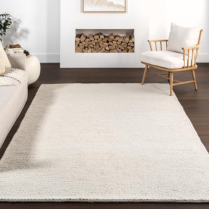Nuloom Penelope Off-White/Ivory, 6', Hand-Braided, Wool & Cotton Round, Textured and Dense, High Traffic, Stain Resistant, Easy Clean, Durable Area Rug for Bedroom, Living Room, Dining, Entryway