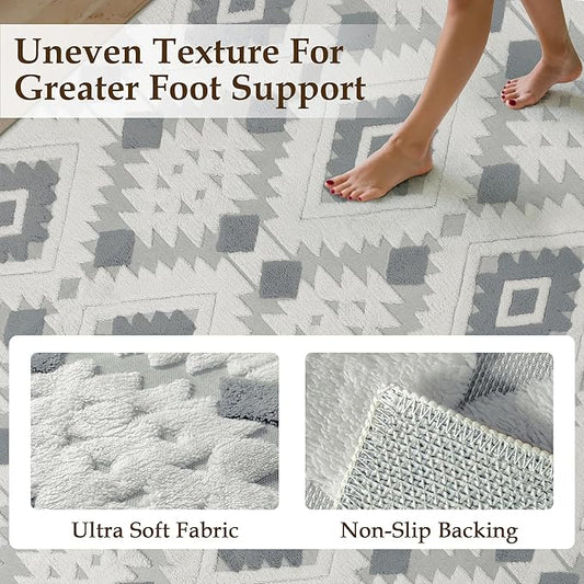 Ivory Grey 4x6 Area Rug Washable Moroccan Shag Office Carpet Non Slip Soft Neutral Boho Floor Mat Plush Pile Throw Rug for Entryway Kitchen Dining Room Bedroom Living Room