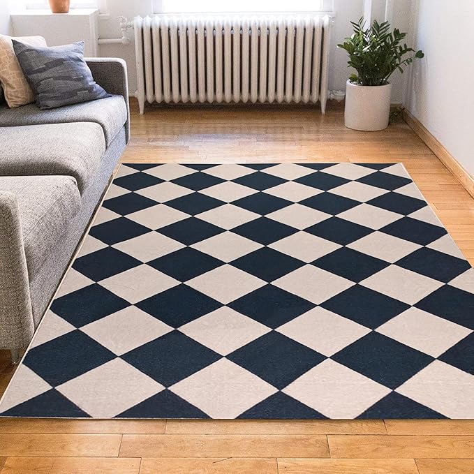 Black Checkered Rug 3x5 Indoor Washable Non-Slip Rug Modern Diamond Soft Low Pile Kitchen Rugs,Neutral Farmhouse Throw Carpet for Nursery Bathroom Room Dorm