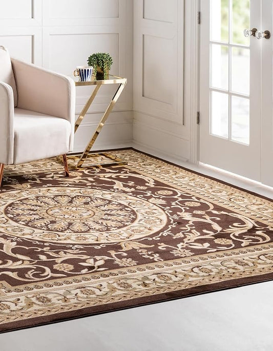 Unique Loom Versailles Collection Traditional Classic Medallion Floral Motif Area Rug (6' 0 x 6' 0 Square, Brown/ Ivory)