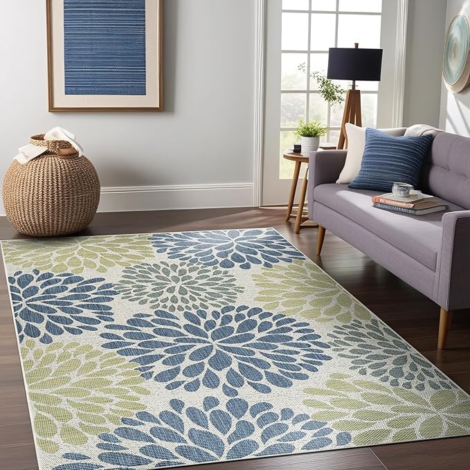 Beverly Rug Outdoor Rug 9x12 Modern Exotic Tropical Leaf Area Rugs for Indoor and Outdoor Patio Deck Porch Garden Water Resistant Washable Outside Carpet (9 x 12 Olive)
