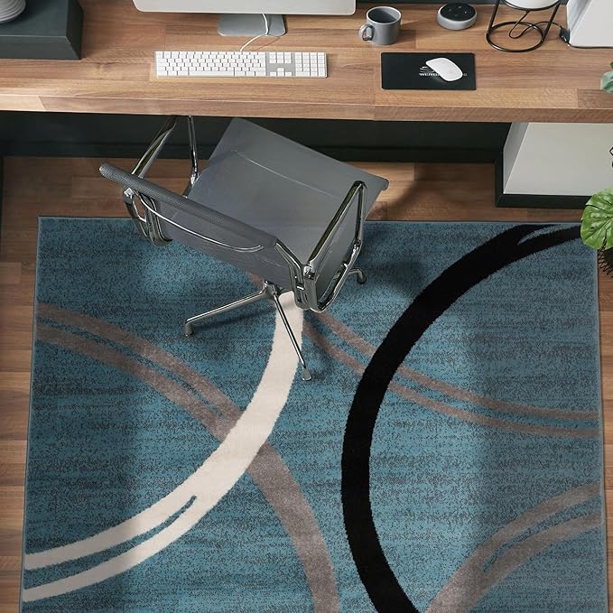Rugshop Modern Wavy Circles Design Area Rug, Fade-Resistant Carpet for Entryway, Bathroom, or Kitchen, Blue, 3'3" x 5'