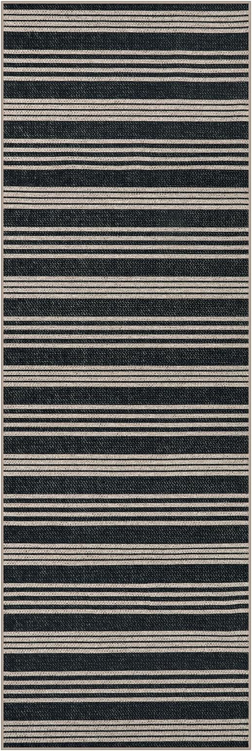 Lahome Striped Easy Jute Runner, 2x6 Kitchen Runner Rug Non Slip Washable Outdoor Rug for Entryway Indoor, Farmhouse Indoor Outdoor Black Carpet for Hallway 6ft Entry Front Door