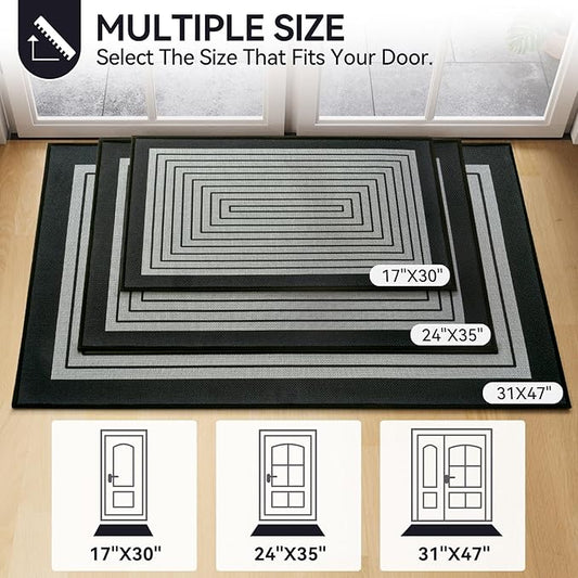 Front Door Mat 31''x47'', Absorbent Muddy Dirt Resist Washable Non Slip Low-Profile Indoor Doormat, Easy Clean Welcome Entryway Door Mats, Grey