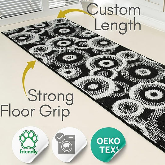 Custom Size Black Hallway Runner Rug | Cut to Length 2'3" x 8' (Runner) | Non-Slip & Machine Washable | REMNAZ