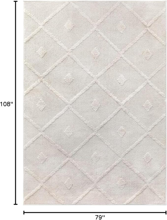 Antep Rugs Palafito 6x9 Geometric Shag Diamond High-Low Pile Textured Indoor Area Rug (Beige, 6'7" x 9')