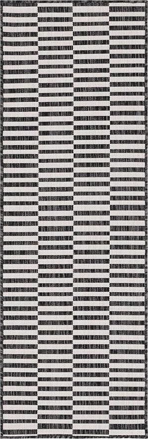 Unique Loom Outdoor Striped Collection Area Rug - Striped (2' x 6' 1" Runner, Charcoal/Ivory)