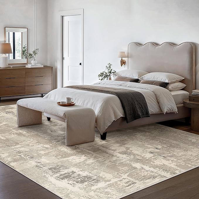 Washable Rug 3x5 Area Rug for Living Room Bedroom, Modern Abstract Throw Rug Indoor Floor Carpets Low Pile No Shed Non-Slip with Rubber Backing Dining Room Kitchen Office (Light Brown, 3'x5')