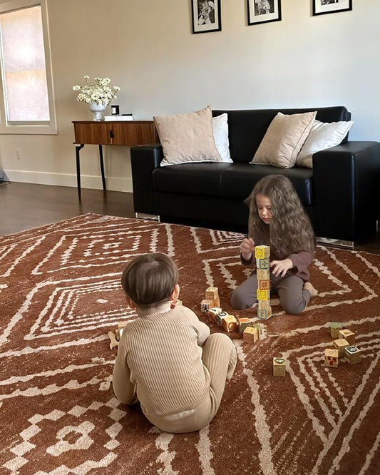 Area Rug 10x12 Rug Machine Washable Non-Slip Low Pile Print Pattern Western Rug for Living Room Bedroom Entryway Tribal Series-Yellowbrown/Cream
