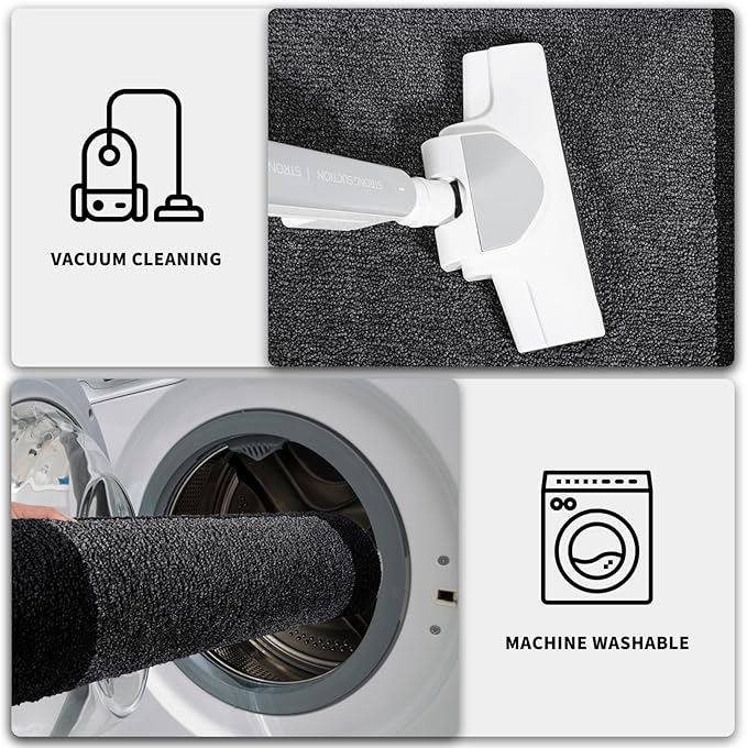PURRUGS Dirt Trapping Door Mat 24" x 70", Non-Slip/Skid Machine Washable Entryway Rug, Shoes Scraper, Throw Rug, Super Absorbent Area Rug for Muddy Wet Shoes and Paws, Bluish Grey & Charcoal