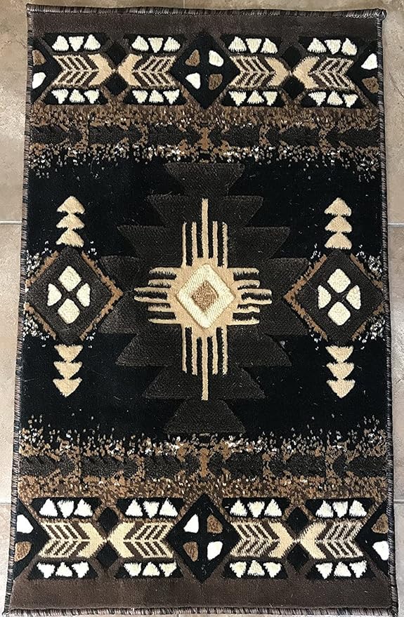 YHSF South West Native American Area Rug C318 - Easy Clean, Thick, Soft, Durable Native Tribal American Indian Inspired Rug for Bedroom/Living Room and More - Black, 3 Feet x 4 Feet 7 Inches