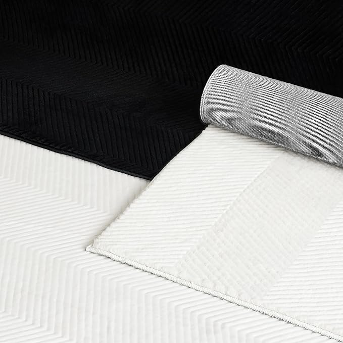 Area Rug for Living Room - 5x7 Soft Faux Rabbit Fur Modern Geometric Wave Carpet for Bedroom, Black