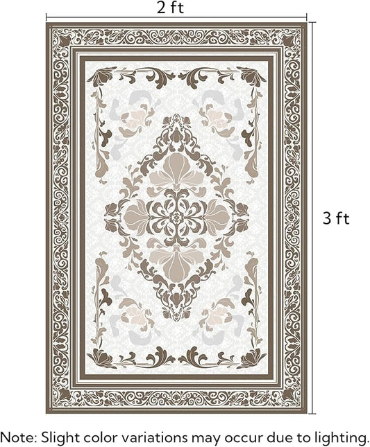SOULFUL Medium Pile 2x3 Entryway Rug - Soft Foot Feel Small Area Rug - Brown Boho Floral - Washable Non-Slip - Perfect for Hallway Kitchen Bedroom Bathroom Indoor Entrance