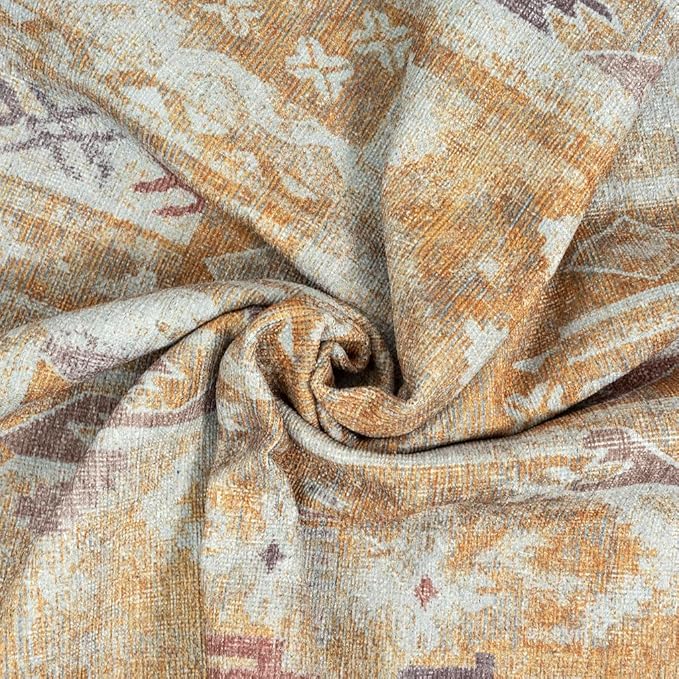 GLN Rugs Traditional Collection - Machine Washable Area Rug, Traditional Washable, Non Slip, Low Pile Chenille Rug, Living Room, Bedroom, Kitchen Rug (2'6" x 10' Sand/Light Gray)
