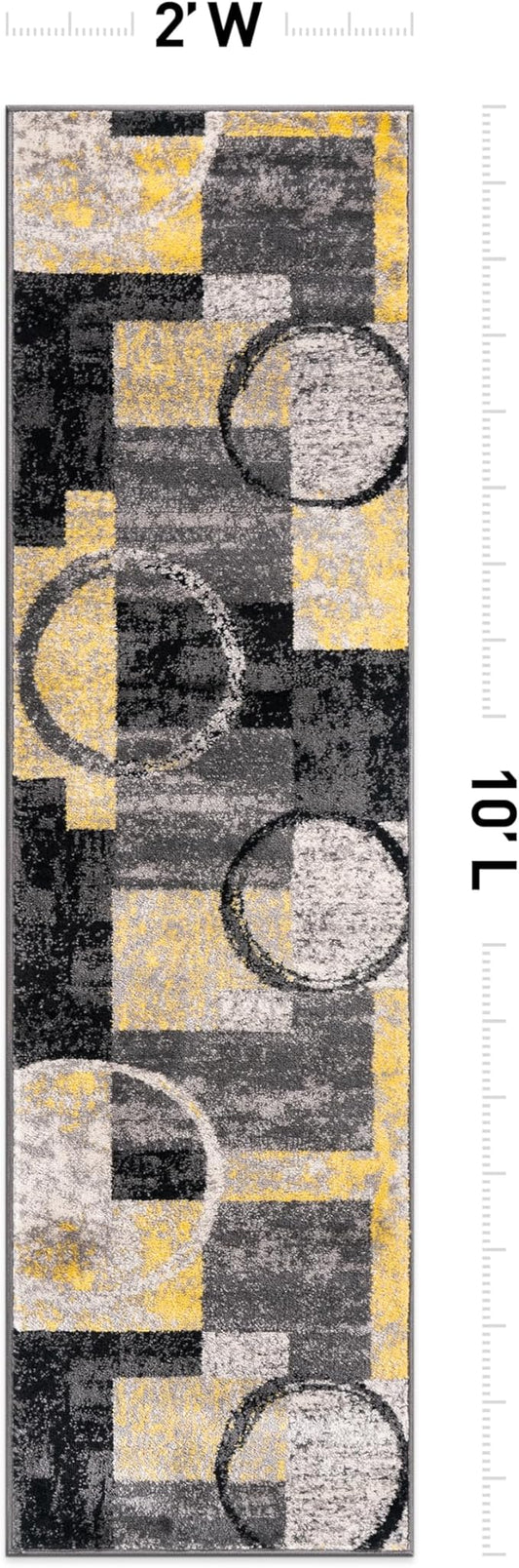 Rugshop Contemporary Circle Design Runner Rug, Fade-Resistant Carpet for Hallway, Kitchen, or Entryway, Yellow, 2' x 10'