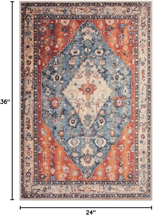 SERISSA Boho Rugs for Entryway, 2x3 Tribal Entryway Rug Non-Slip Washable Small Area Rug, Ultra Soft Oriental Vintage Low-Pile Indoor Door Mat Floor Carpet for Entrance Bedroom Kitchen Bathroom