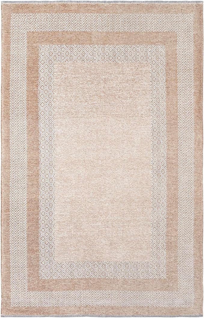 Alfa Rich 7x10 Beige Cream Washable Area Rugs for Living Room Bedroom Kitchen Dining Cotton Rug