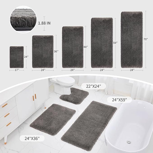 Bathroom Runner Rug 24x70 Dark Grey Non Slip Fluffy Long Bath Mat for Bathroom Floor Washable Plush Luxury Bath Rug for Tub Absorbent Shower Sink Mat Bedside Rug