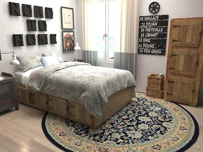 Unique Loom Sialk Hill Collection Area Rug - Washington (7' 10" Round Navy Blue/Cream)