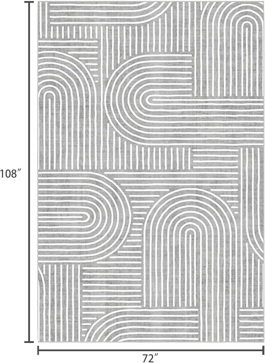 6x9 Area Rug - Large Abstract Washable Non-Slip Grey Living Room Rug Rainbow Low-Pile Floor Carpet Soft Modern Accent Rugs for Bedroom Dining Room Office Classroom Nursery