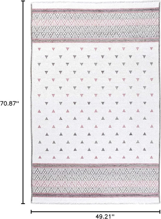 Alfa Rich 4x6 Mauve Gray Off White Washable Area Rugs for Living Room Bedroom Kitchen Decor Cotton