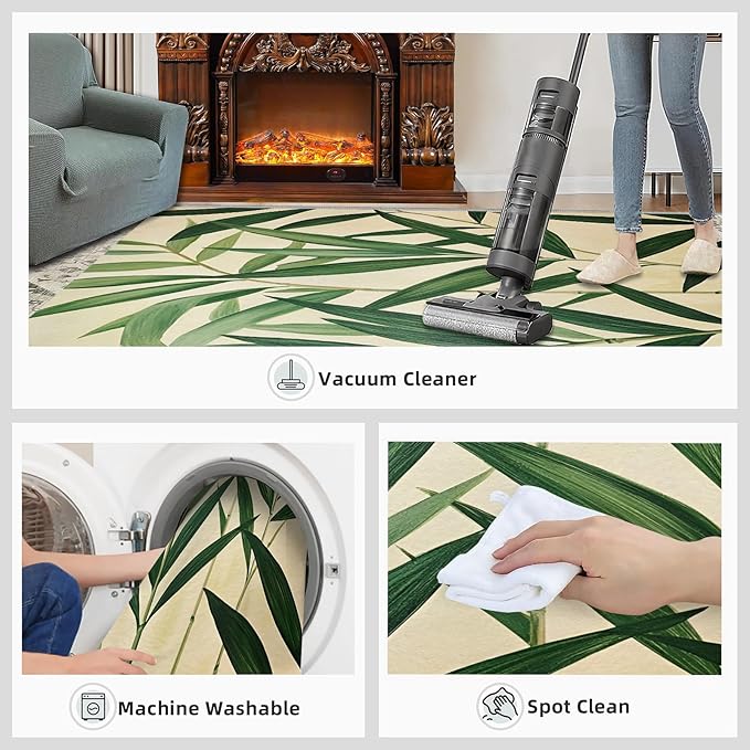 2x3 Bamboo Leaves Rugs for Entryway - Realistic Botanical Art Small Area Rugs, Minimalist Leaves Laundry Room Carpet Non Slip Accent Throw Rug for Bathroom Kitchen Sink Front Door