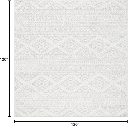 SAFAVIEH Tulum Collection Area Rug - 10' Square, Ivory & Light Grey, Moroccan Boho Tribal Design, Non-Shedding & Easy to Clean, Ideal for Living Room, Bedroom, Dining Space (TUL272G)