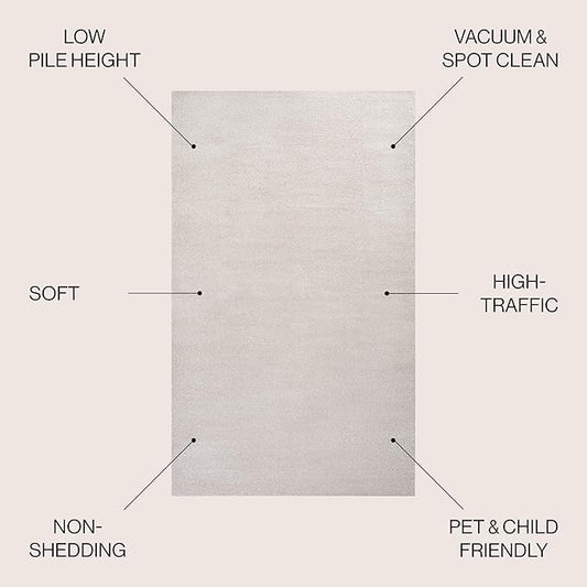 JONATHAN Y Haze Solid Low-Pile Ivory 7x7 Square Indoor Area Rug, Coastal,Bohemian,Minimalist,Classic, Easy-Cleaning for Living Room,Bedroom,Kitchen,Pet Friendly,Non-Shedding (SEU100D-7SQ)
