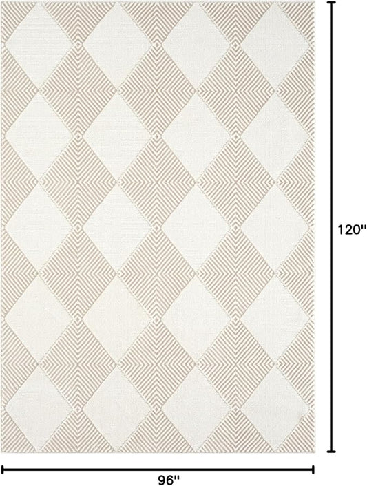 Abani Cream Area Rug for Living Room, Bedroom - Diamond Pattern - 8 x 10 -Durable & Easy to Clean