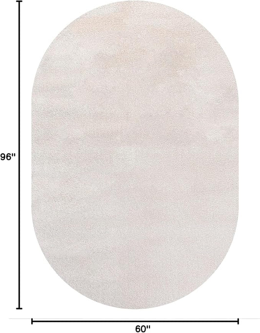 Eyely UES100D-5OV Supersoft Haze Solid Low-Pile Indoor Area Rug, Coastal, Bohemian, Minimalist, Classic, Casual for Bedroom,Kitchen,Living Room,Non Shedding,Easy-Washing, Ivory, 5 X 8 Oval