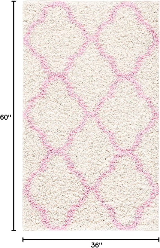 SAFAVIEH Dallas Shag Collection Accent Rug - 3' x 5', Ivory & Light Pink, Trellis Design, Non-Shedding & Easy Care, 1.5-inch Thick Ideal for High Traffic Areas in Foyer, Living Room, Bedroom (SGD257P)