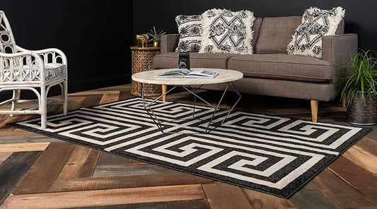 Unique Loom Athens Collection Classic Geometric Modern Border Design Area Rug (5' 0 x 8' 0 Rectangular, Black/ Beige)