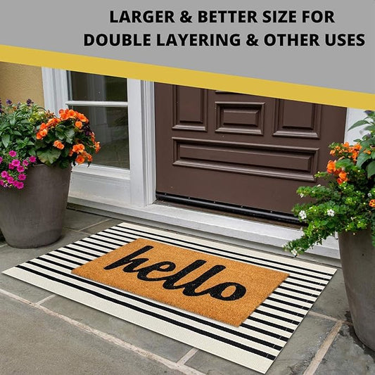 KOZYFLY Black and Beige Striped Porch Rug 2x3 Ft Small Area Rug Cotton Outdoor Doormat Front Door Rug Washable Outdoor Rug Farmhouse Layered Door Mat for Front Door Entryway Patio Porch