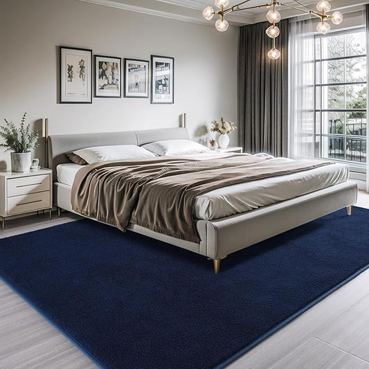 AROGAN Modern Shag Area Rug for Living Room, 5x7 Feet Washable Rugs for Bedroom, Indoor Floor Carpet, Plush Memory Foam Bedside Rugs for Kids Girls Teens Low Pile, Navy Blue