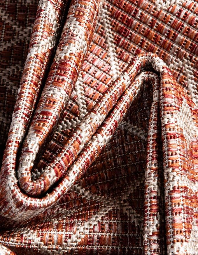 Unique Loom Outdoor Trellis Collection Area Rug - Tribal Trellis (2' x 3' 1" Rectangle Rust Red/Ivory)
