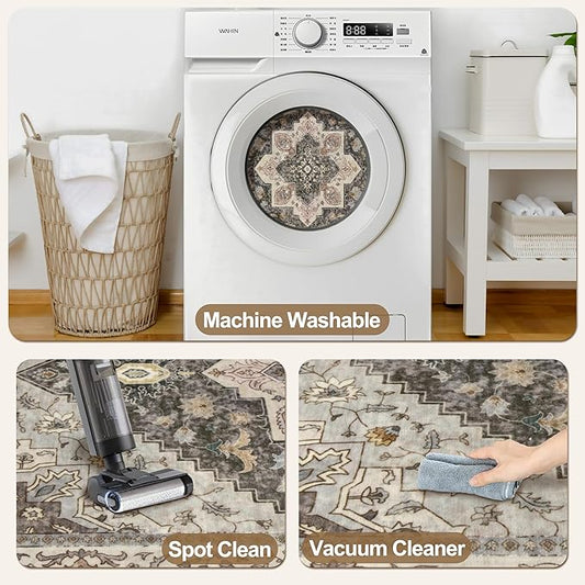 Kitchen Rugs 2x4 Washable Rug for Entryway Vintage Non Slip Small Rugs Front Door Mat Indoor Entrance, Print Distressed Throw Rug Grey Soft Low Pile Rugs Small Carpet for Entry Bedroom Bathroom