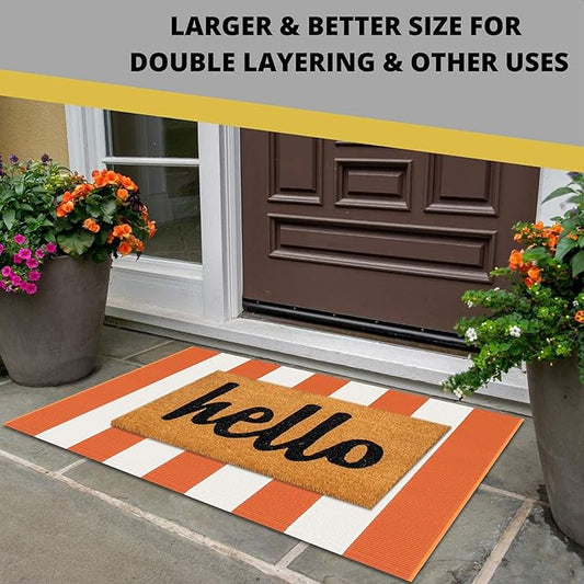 KOZYFLY Orange and White Striped Rug Doormat 2x3 Ft Halloween Fall Cotton Woven Washable Indoor Outdoor Rugs for Layered Door Mats Porch/Kitchen/Farmhouse