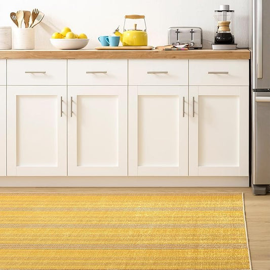 Dash & Albert Sunflower Ticking Machine Washable Rug, 6 X 9 Feet, Yellow Stripe Pattern