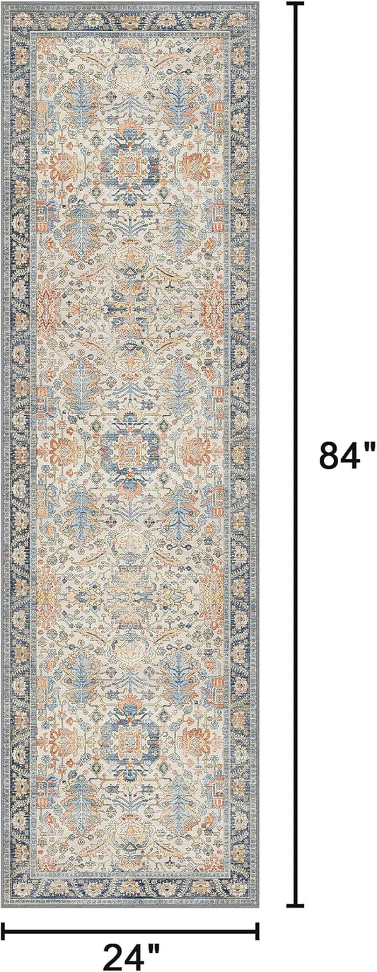 Bavni Runner Rug, Machine Washable Rugs for Bedroom 2x7, Non Slip Boho Rugs with Rubber Backing, Ultra-Thin Folable Rug Runner for Hallways Bathroom, Teal/Multi