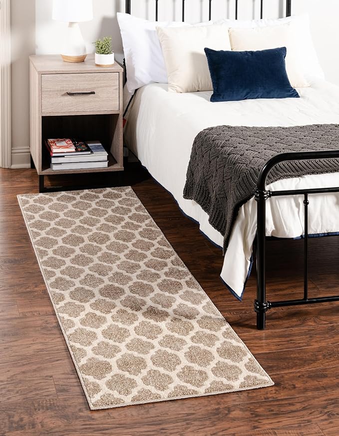 Rugs.com Lattice Collection Rug – 8 Ft Runner Light Brown Medium-Pile Rug Perfect for Hallways, Entryways