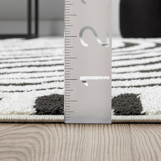 Abani Nomad Cream & Black Area Rug 4' x 6' for Living Room, Bedroom - Black Linear Curves Design - Durable & Easy to Clean