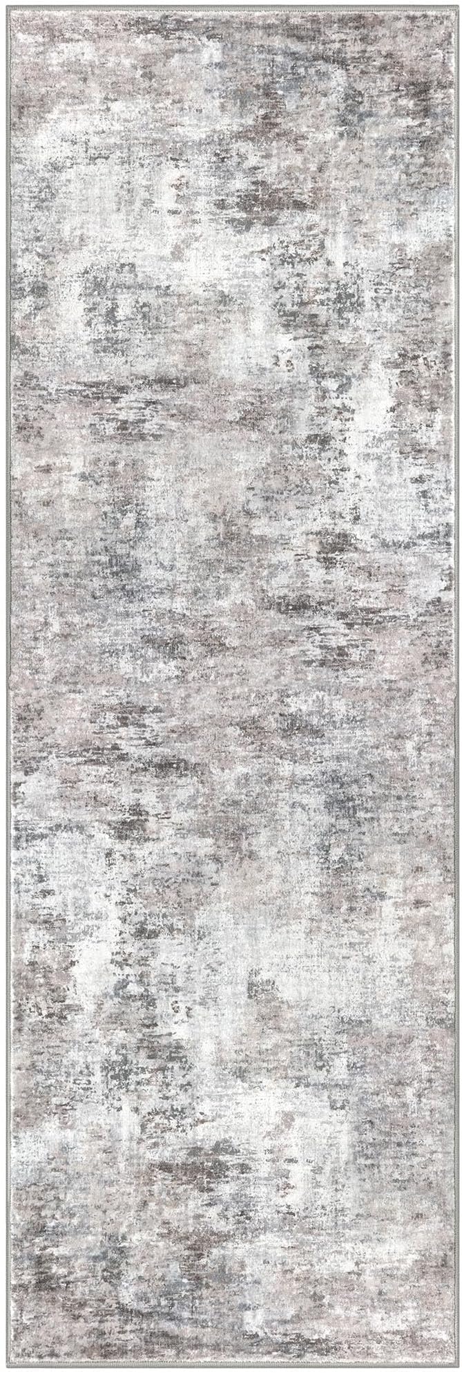 Abstract Runner Rug 2x6 Washable Runners for Hallways, Soft Kitchen Runner Rug Non-Slip, Beige Grey Thin Print Faux Wool Floor Carpet Rug Runner for Entryway Hall Bedroom Laundry Room Indoor