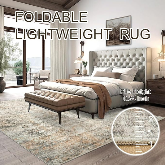Abstract Rug 5x7 Machine Washable Area Indoor Orange Low Pile Non-Slip Foldable Thin Accent Rugs for Bedroom Living Room Dining Room