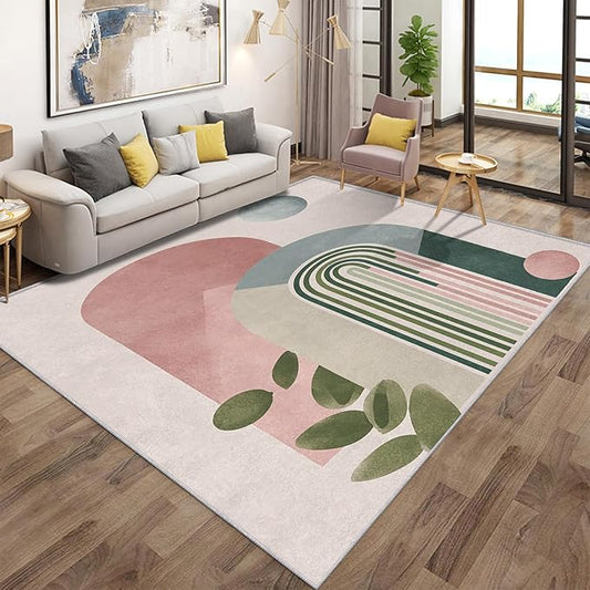 Mid Century Modern Rugs for Home Decor, 6x8 ft, Boho Abstract Geometry Area Rugs for Living Room, Soft Non Slip Washable Minimalist Arched Carpet Bedroom Decorations Dt-Ghf-19