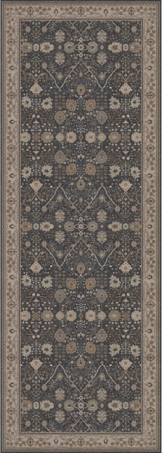 Kuden 2'6"x12 Runner Rug, Machine Washable Area Rug with Non-Slip Backing, Vintage Style, Soft, Easy Clean, Low Pile Rug for Hallway, Entryway, Kitchen, Bedroom