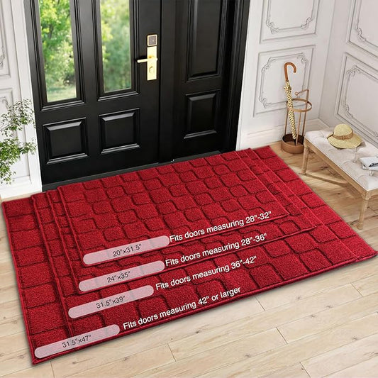 Front Door Mat Outside Entrance, Outdoor Indoor Door Mats for Entryway, Entrance, Entry, Patio, Waterproof Non Slip Doormat, Low-Profile, 24" × 35“, Red