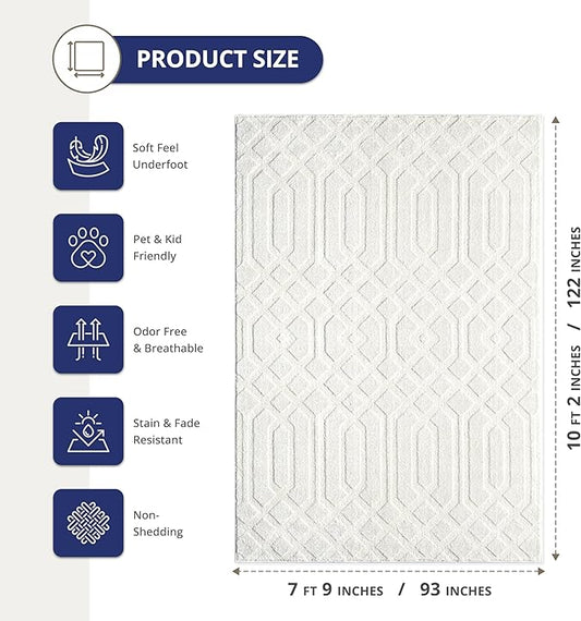 Abani Cozy Cream Area Rug for Living Room, Bedroom - Geometric Diamond Pattern - 8' x 10' - Durable & Easy to Clean